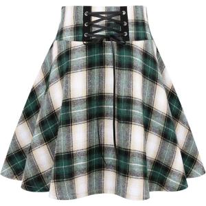 imageIDEALSANXUN Gothic Plaid Mini Skirts for Women Short High Waist Plaid SkirtsPlaid Green 01