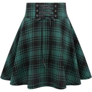 imageIDEALSANXUN Gothic Plaid Mini Skirts for Women Short High Waist Plaid SkirtsPlaid Green 02