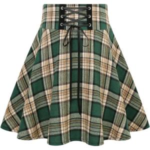 imageIDEALSANXUN Gothic Plaid Mini Skirts for Women Short High Waist Plaid SkirtsPlaid Green 03