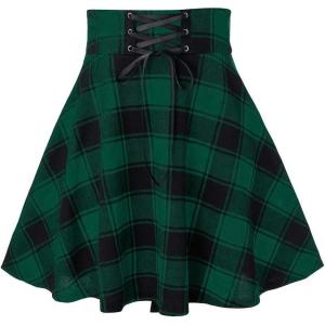 imageIDEALSANXUN Gothic Plaid Mini Skirts for Women Short High Waist Plaid SkirtsPlaid Green