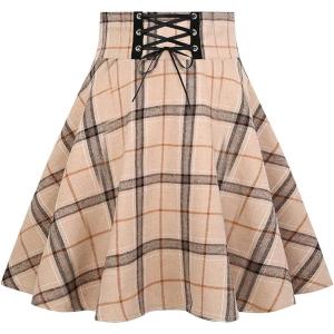 imageIDEALSANXUN Gothic Plaid Mini Skirts for Women Short High Waist Plaid SkirtsPlaid Khaki