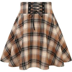 imageIDEALSANXUN Gothic Plaid Mini Skirts for Women Short High Waist Plaid SkirtsPlaid Light Brown