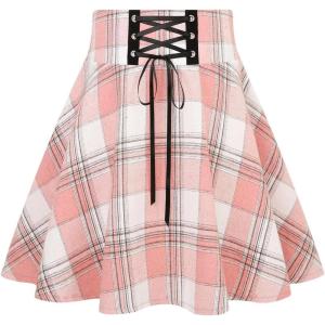 imageIDEALSANXUN Gothic Plaid Mini Skirts for Women Short High Waist Plaid SkirtsPlaid Light Pink