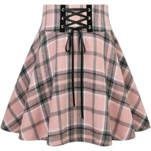 imageIDEALSANXUN Gothic Plaid Mini Skirts for Women Short High Waist Plaid SkirtsPlaid Pink 02