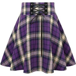imageIDEALSANXUN Gothic Plaid Mini Skirts for Women Short High Waist Plaid SkirtsPlaid Purple 01