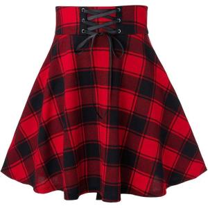 imageIDEALSANXUN Gothic Plaid Mini Skirts for Women Short High Waist Plaid SkirtsPlaid Red