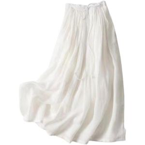 imageIDEALSANXUN Linen Skirts for Women Spring Summer A Line Drawstring Elastic High Waisted Casual Cute Trendy Flowy Midi SkirtWhite