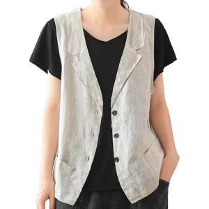 imageIDEALSANXUN Linen Vest for Women Casual Sleeveless Spring Summer Blazer JacketsBeige