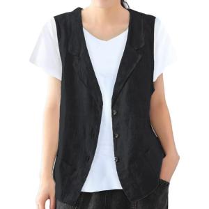 imageIDEALSANXUN Linen Vest for Women Casual Sleeveless Spring Summer Blazer JacketsBlack