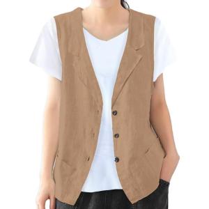 imageIDEALSANXUN Linen Vest for Women Casual Sleeveless Spring Summer Blazer JacketsKhaki