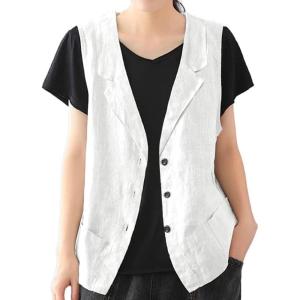 imageIDEALSANXUN Linen Vest for Women Casual Sleeveless Spring Summer Blazer JacketsWhite