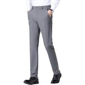imageIDEALSANXUN Mens Dress Pants Summer Casual Relaxed Fit Elastic Waist Slacks Straight Leg Suit PantsGrey