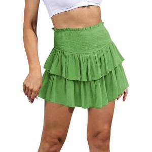 imageIDEALSANXUN Ruffle Mini Skirt for Women Smocked Waist A Line Cute Short Flowy SkirtGreen81