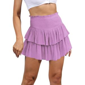 imageIDEALSANXUN Ruffle Mini Skirt for Women Smocked Waist A Line Cute Short Flowy SkirtLight Purple