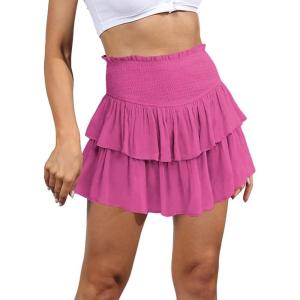 imageIDEALSANXUN Ruffle Mini Skirt for Women Smocked Waist A Line Cute Short Flowy SkirtPink09