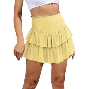 imageIDEALSANXUN Ruffle Mini Skirt for Women Smocked Waist A Line Cute Short Flowy SkirtYellow