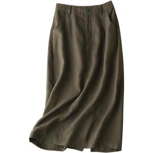imageIDEALSANXUN Womens Cotton Linen Skirts Spring Summer A Line Midi Skirt with Pockets Beach Vacation ClothesArmy