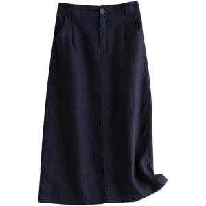 imageIDEALSANXUN Womens Cotton Linen Skirts Spring Summer A Line Midi Skirt with Pockets Beach Vacation ClothesNavy