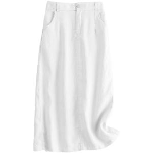 imageIDEALSANXUN Womens Cotton Linen Skirts Spring Summer A Line Midi Skirt with Pockets Beach Vacation ClothesWhite