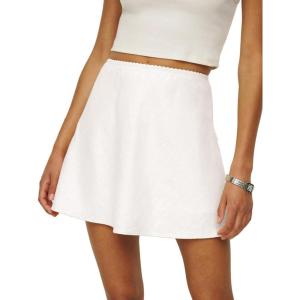 imageIDEALSANXUN Womens Cotton Linen Skirts Spring Summer High Waisted A Line Mini SkirtWhite