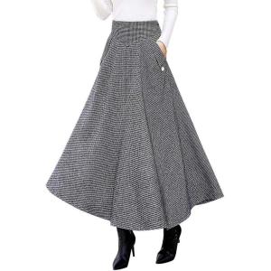 imageIDEALSANXUN Womens Fall Winter High Waisted Wool Plaid Aline Long SkirtBlackwhite