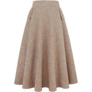 imageIDEALSANXUN Womens Fall Winter High Waisted Wool Plaid Aline Long SkirtCamel