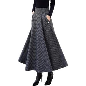 imageIDEALSANXUN Womens Fall Winter High Waisted Wool Plaid Aline Long SkirtDark Grey