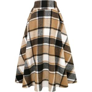 imageIDEALSANXUN Womens Fall Winter High Waisted Wool Plaid Aline Long SkirtPlaid Brown New
