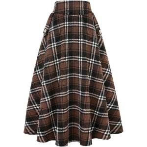imageIDEALSANXUN Womens Fall Winter High Waisted Wool Plaid Aline Long SkirtPlaid Coffee