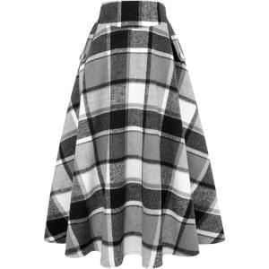 imageIDEALSANXUN Womens Fall Winter High Waisted Wool Plaid Aline Long SkirtPlaid Grey New