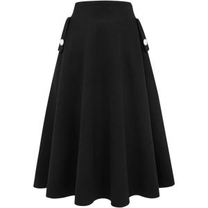 imageIDEALSANXUN Womens Fall Winter High Waisted Wool Plaid Aline Long SkirtPure Black
