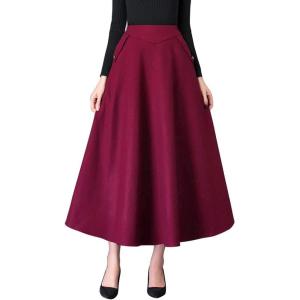 imageIDEALSANXUN Womens Fall Winter High Waisted Wool Plaid Aline Long SkirtPure Wine