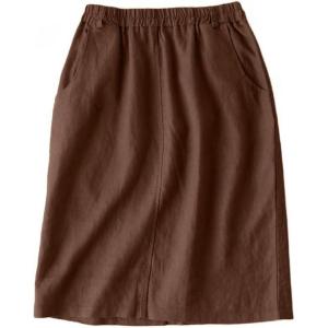imageIDEALSANXUN Womens Linen Skirt Spring Summer High Elastic Waist Midi Skirt with PocketsCoffee