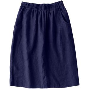 imageIDEALSANXUN Womens Linen Skirt Spring Summer High Elastic Waist Midi Skirt with PocketsNavy