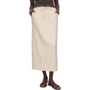 imageIDEALSANXUN Womens Linen Skirts Trendy Elastic Waist Drawstring Long Skirts with SlitBeige