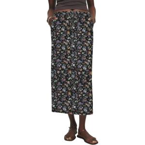 imageIDEALSANXUN Womens Linen Skirts Trendy Elastic Waist Drawstring Long Skirts with SlitFloral Black