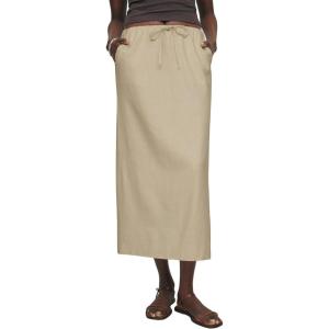 imageIDEALSANXUN Womens Linen Skirts Trendy Elastic Waist Drawstring Long Skirts with SlitKhaki