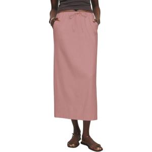 imageIDEALSANXUN Womens Linen Skirts Trendy Elastic Waist Drawstring Long Skirts with SlitPink