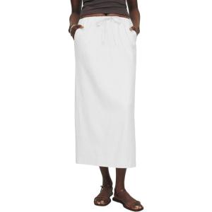 imageIDEALSANXUN Womens Linen Skirts Trendy Elastic Waist Drawstring Long Skirts with SlitWhite