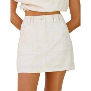 imageIDEALSANXUN Womens Linen Skorts Spring Summer High Waisted Cute Mini SkirtBeige