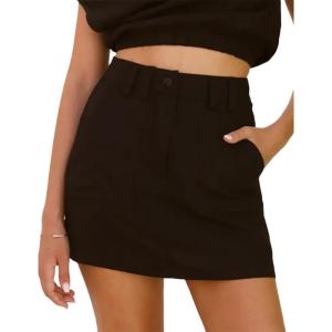 imageIDEALSANXUN Womens Linen Skorts Spring Summer High Waisted Cute Mini SkirtBlack