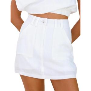 imageIDEALSANXUN Womens Linen Skorts Spring Summer High Waisted Cute Mini SkirtWhite