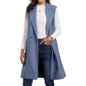 imageIDEALSANXUN Womens Long Vest Fall Winter Wool Sleeveless Blazer Jackets Waistcoat CoatsBlue