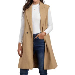 imageIDEALSANXUN Womens Long Vest Fall Winter Wool Sleeveless Blazer Jackets Waistcoat CoatsCamel
