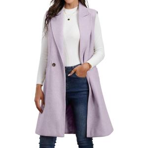 imageIDEALSANXUN Womens Long Vest Fall Winter Wool Sleeveless Blazer Jackets Waistcoat CoatsPurple