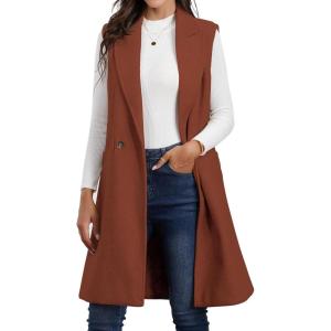 imageIDEALSANXUN Womens Long Vest Fall Winter Wool Sleeveless Blazer Jackets Waistcoat CoatsRed