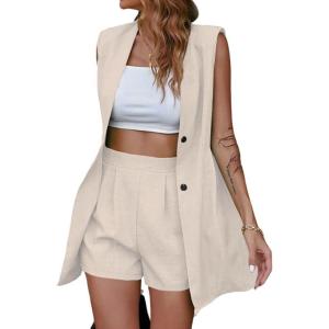 imageIDEALSANXUN Womens Long Vest for Women Sleeveless Linen Jackets Cardigan Spring Summer TopsBeige