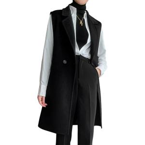 imageIDEALSANXUN Womens Long Wool Vest Fall Winter Sleeveless Blazer Jackets Wool CoatBlack