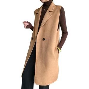 imageIDEALSANXUN Womens Long Wool Vest Fall Winter Sleeveless Blazer Jackets Wool CoatCamel