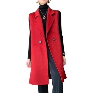imageIDEALSANXUN Womens Long Wool Vest Fall Winter Sleeveless Blazer Jackets Wool CoatRed